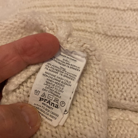 Prana long cardigan, off-white with gray trim - Picture 8 of 13